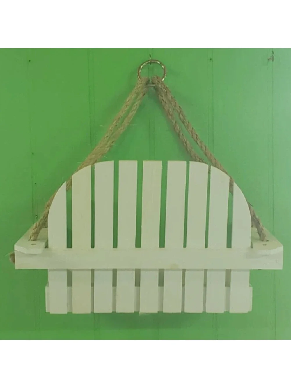 Wooden Hanging White Bird Feeder Bench Swing Seat Seed Garden Handcrafted USA